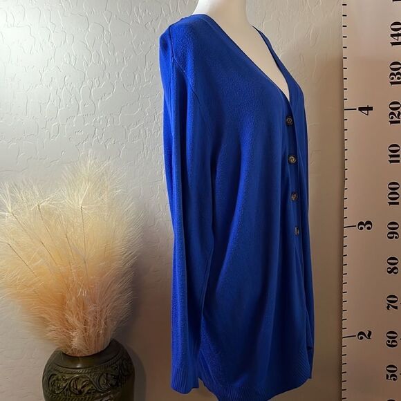 Faded Glory blue button front long sleeve V-neck cardigan light weight plus size - Picture 7 of 12
